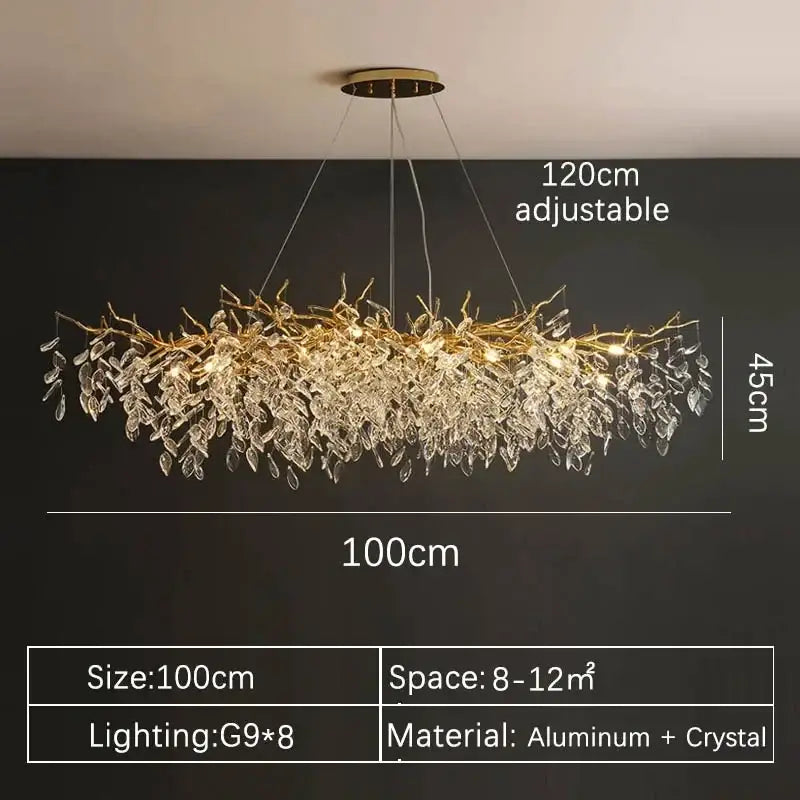 Modern gold crystal pendant chandelier living room luxury leaf light