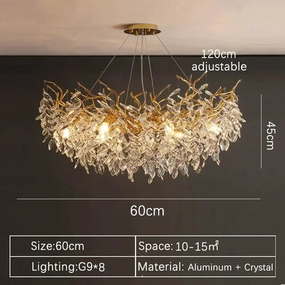 Modern gold crystal pendant chandelier living room luxury leaf light
