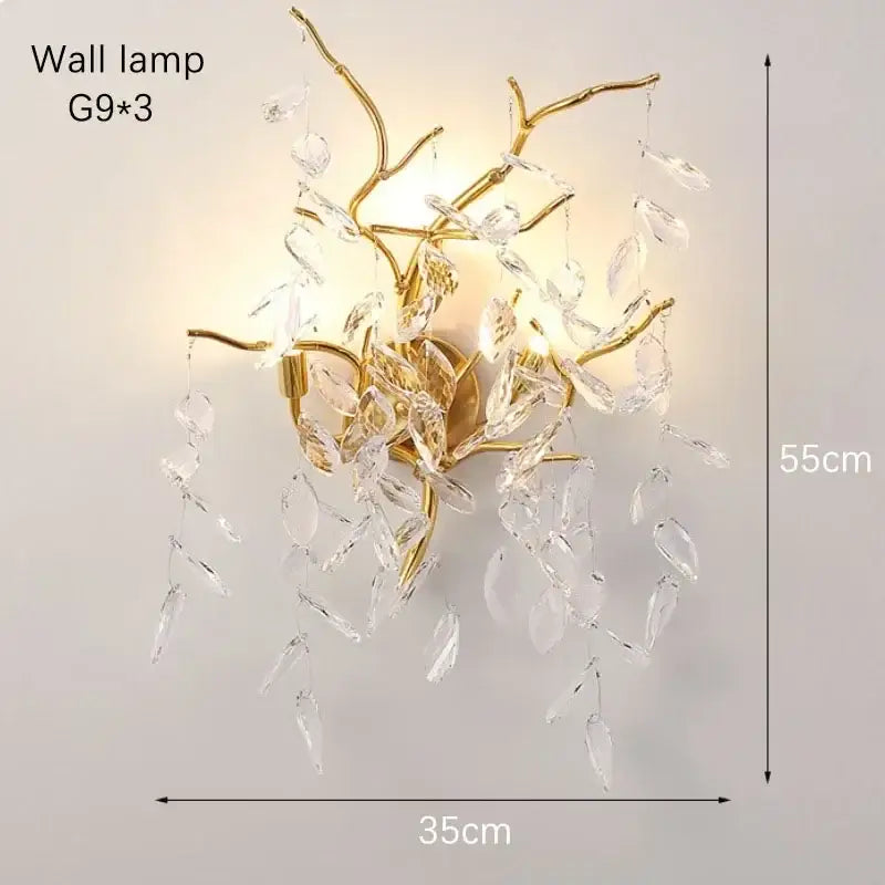 Modern gold crystal pendant chandelier living room luxury leaf light