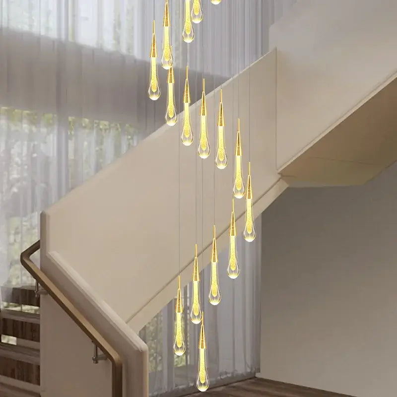 Modern gold crystal raindrop pendant lights – foyer chandelier