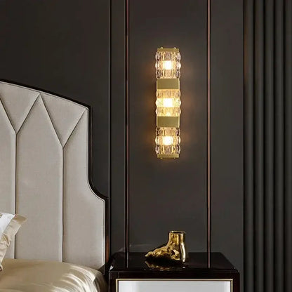 Modern gold crystal rectangle wall lamp bedroom luxury lighting