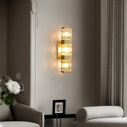 Modern gold crystal rectangle wall lamp bedroom luxury lighting