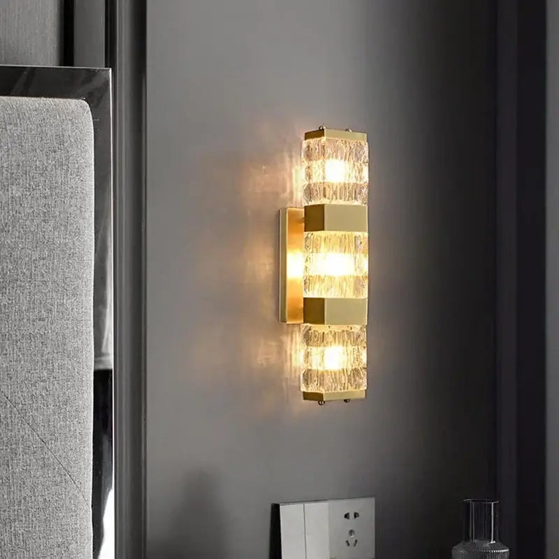 Modern gold crystal rectangle wall lamp bedroom luxury lighting