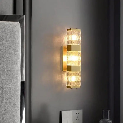 Modern gold crystal rectangle wall lamp bedroom luxury lighting