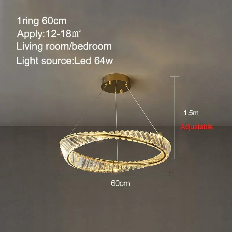 Modern gold crystal ring ceiling lamp for living room