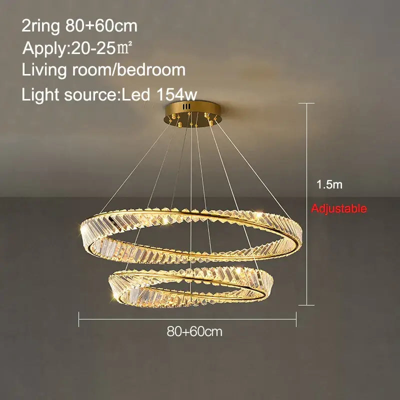 Modern gold crystal ring ceiling lamp for living room