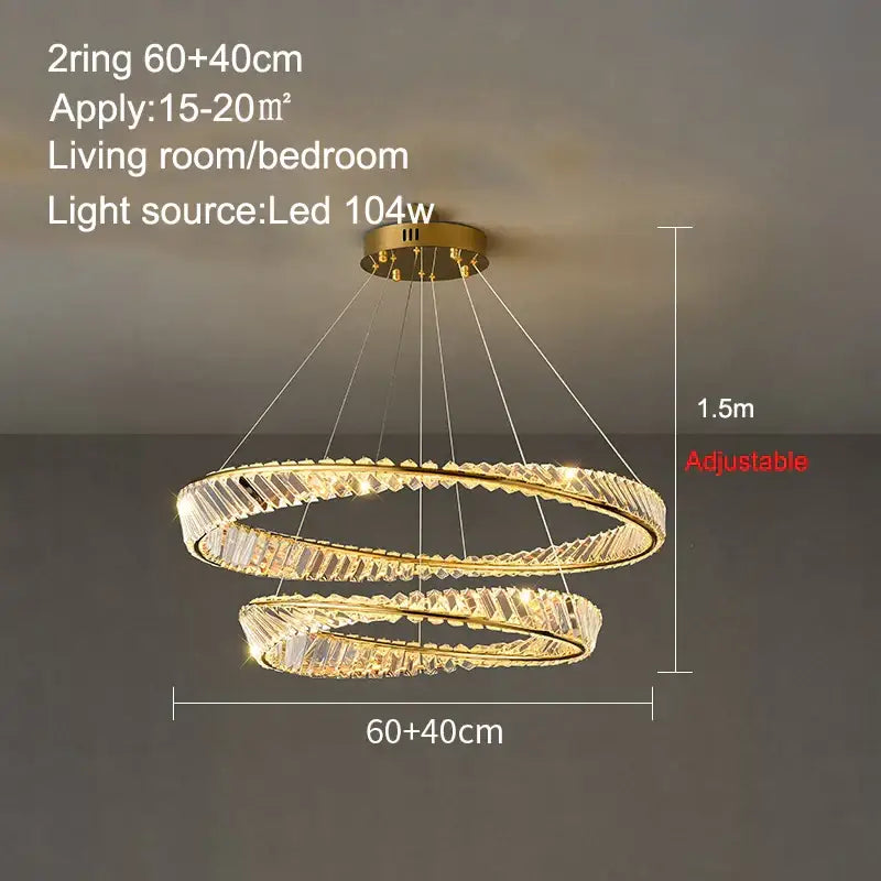 Modern gold crystal ring ceiling lamp for living room