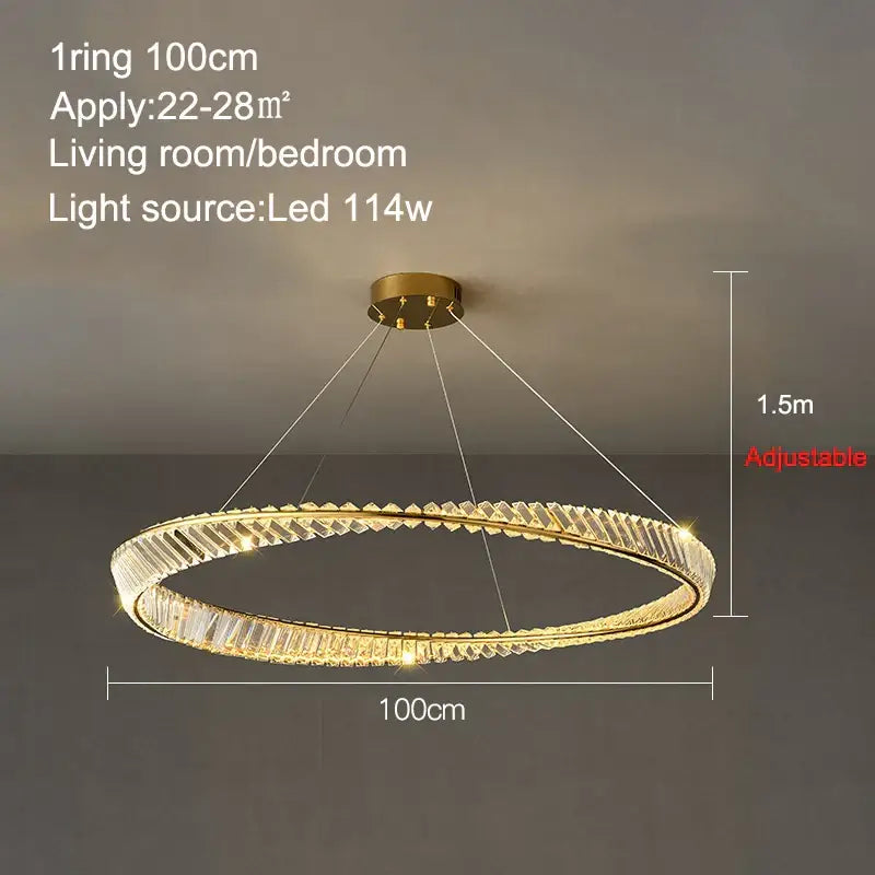 Modern gold crystal ring ceiling lamp for living room
