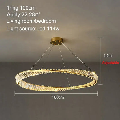 Modern gold crystal ring ceiling lamp for living room