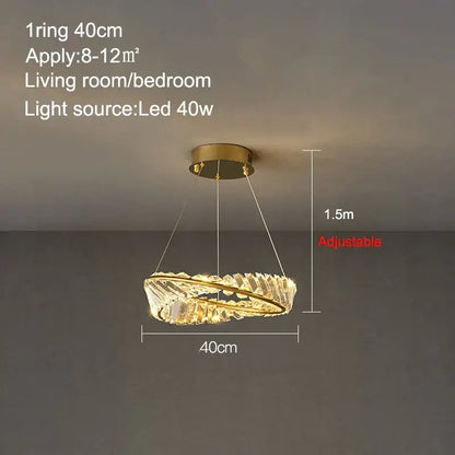 Modern gold crystal ring ceiling lamp for living room