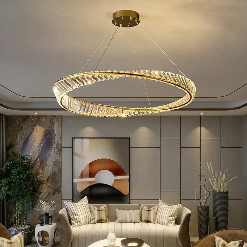 Modern gold crystal ring ceiling lamp for living room