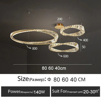 Modern gold crystal ring ceiling lamp for living room