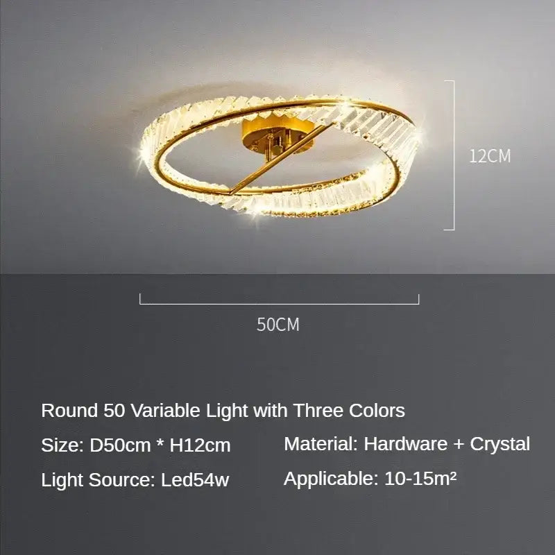 Modern gold crystal ring ceiling lamp for living room