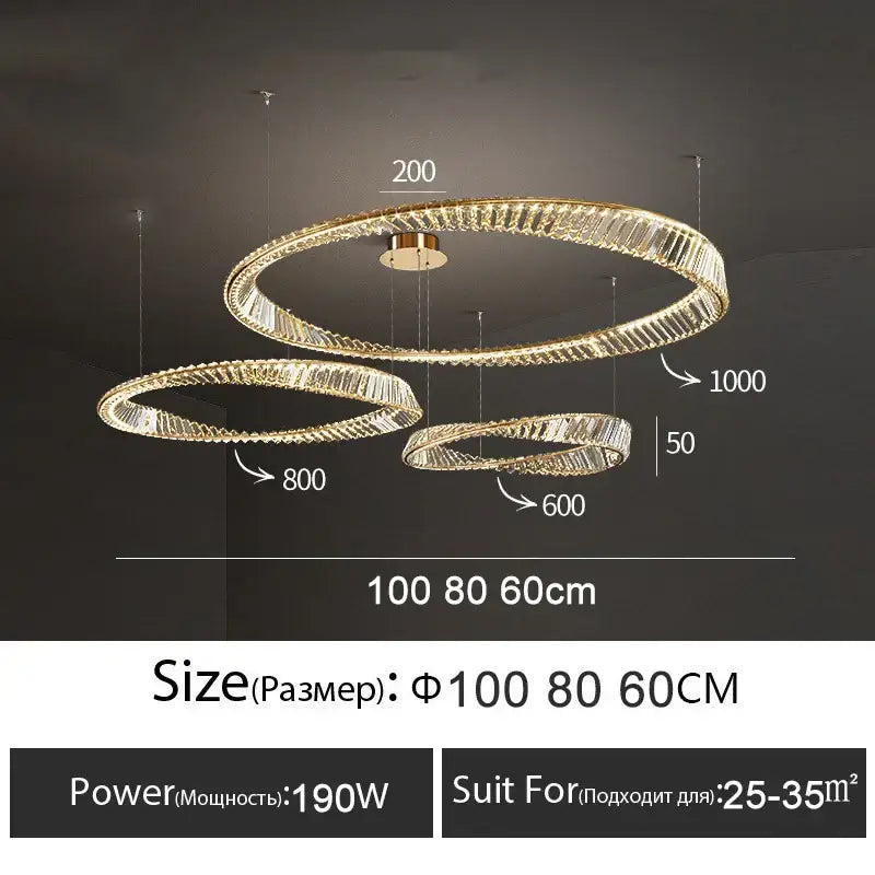 Modern gold crystal ring ceiling lamp for living room