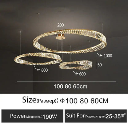 Modern gold crystal ring ceiling lamp for living room