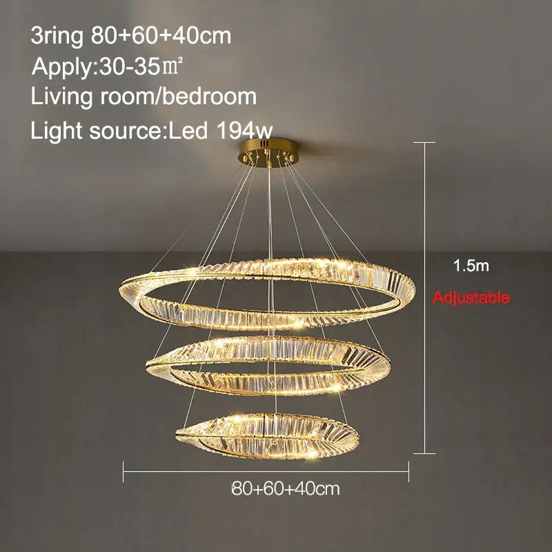 Modern gold crystal ring ceiling lamp for living room