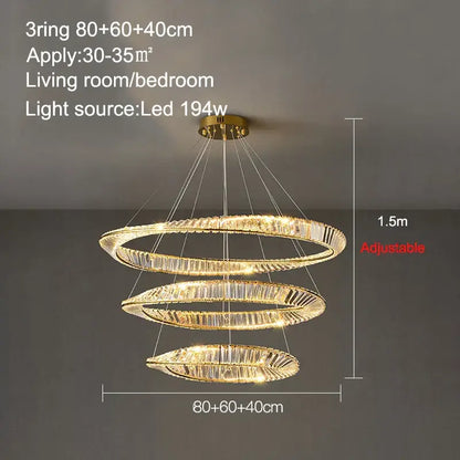 Modern gold crystal ring ceiling lamp for living room