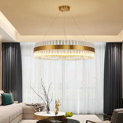 Modern gold crystal ring chandelier dining room pendant light