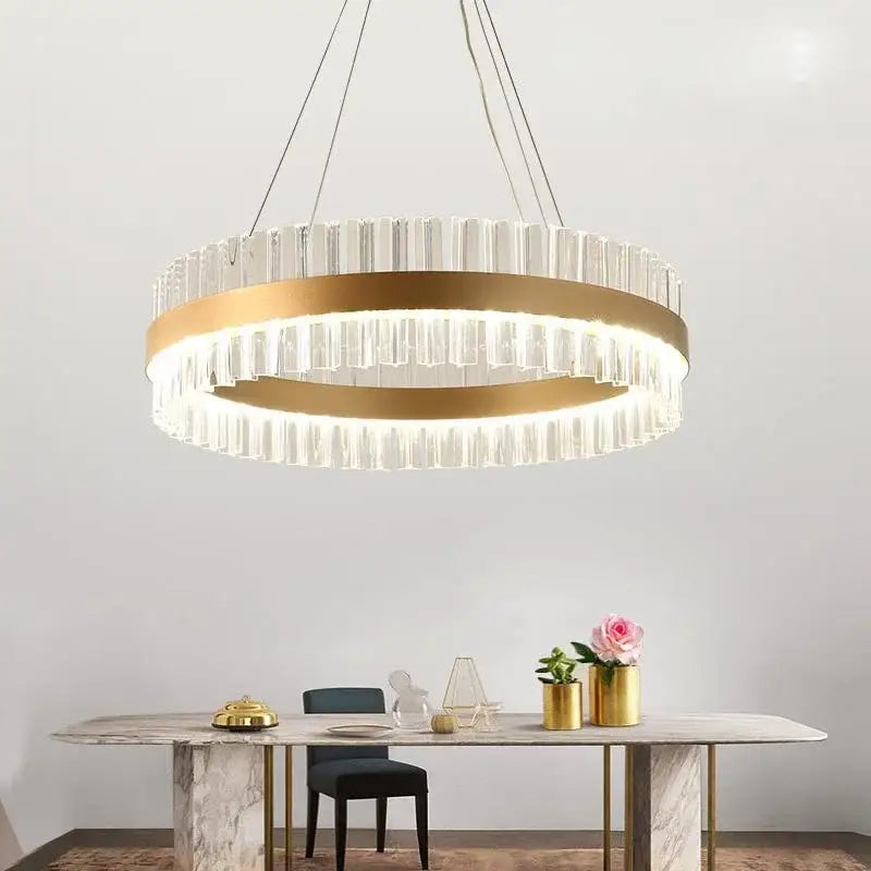 Modern gold crystal ring chandelier dining room pendant light