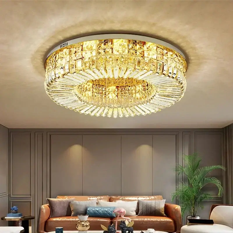 Modern gold crystal ring led ceiling lamp living room chandelier