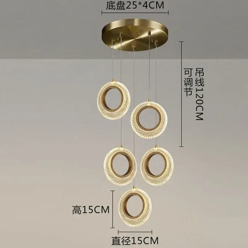 Modern gold crystal ring led chandelier kitchen hanging lamp