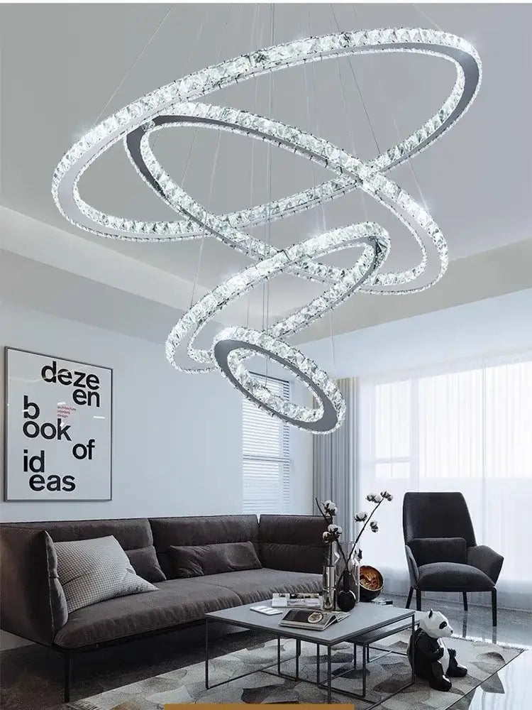 Modern gold crystal rings pendant light living room chandelier