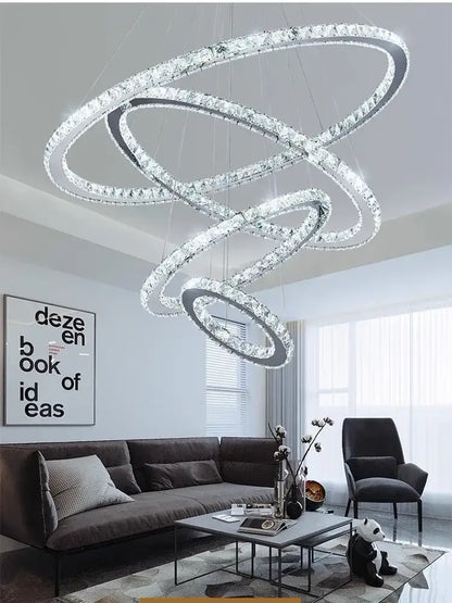 Modern gold crystal rings pendant light living room chandelier