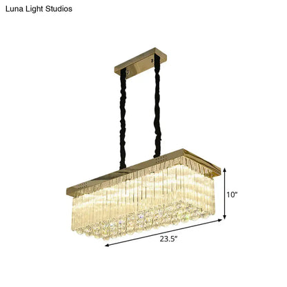 Modern gold crystal rod chandelier dining room warm white light