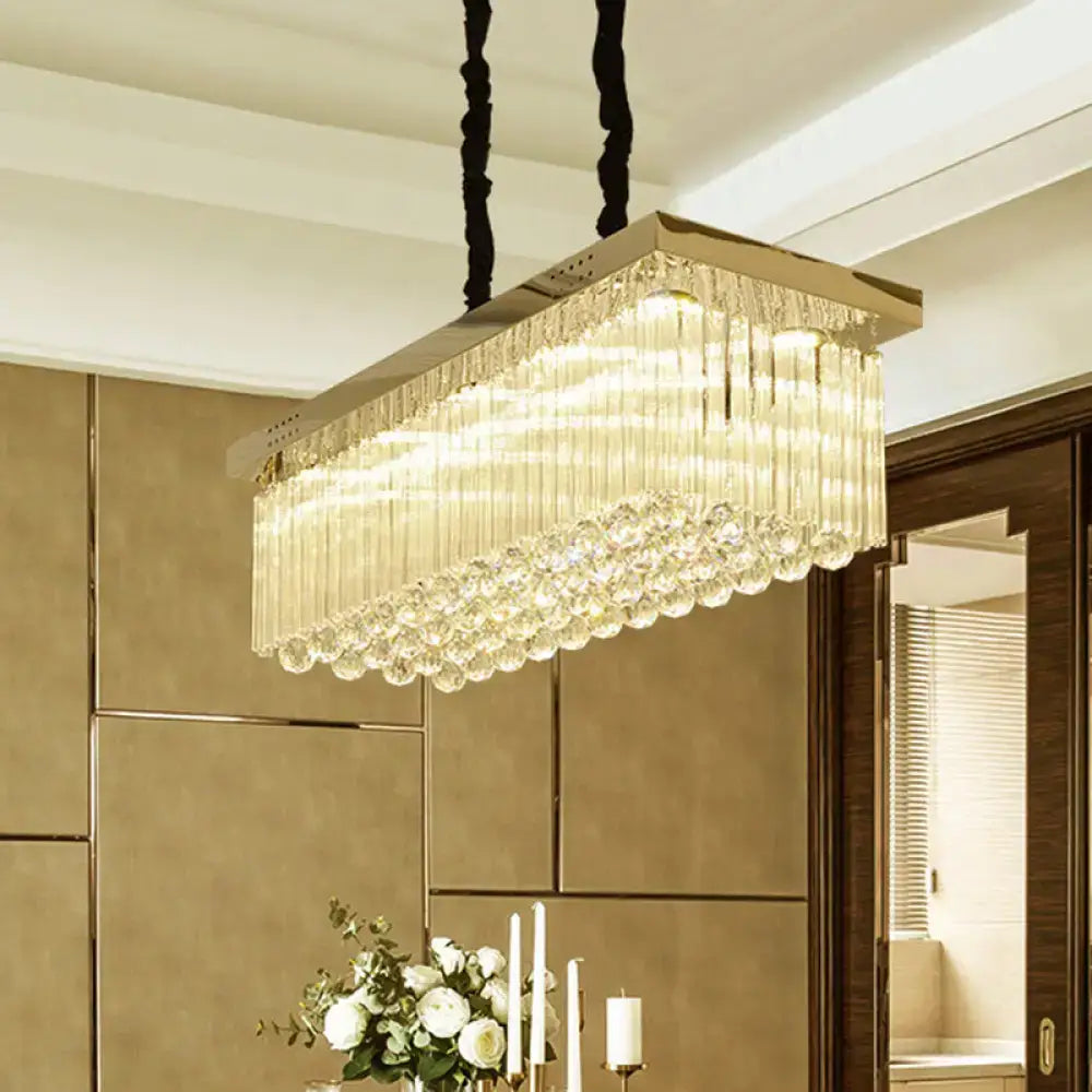 Modern gold crystal rod chandelier dining room warm white light