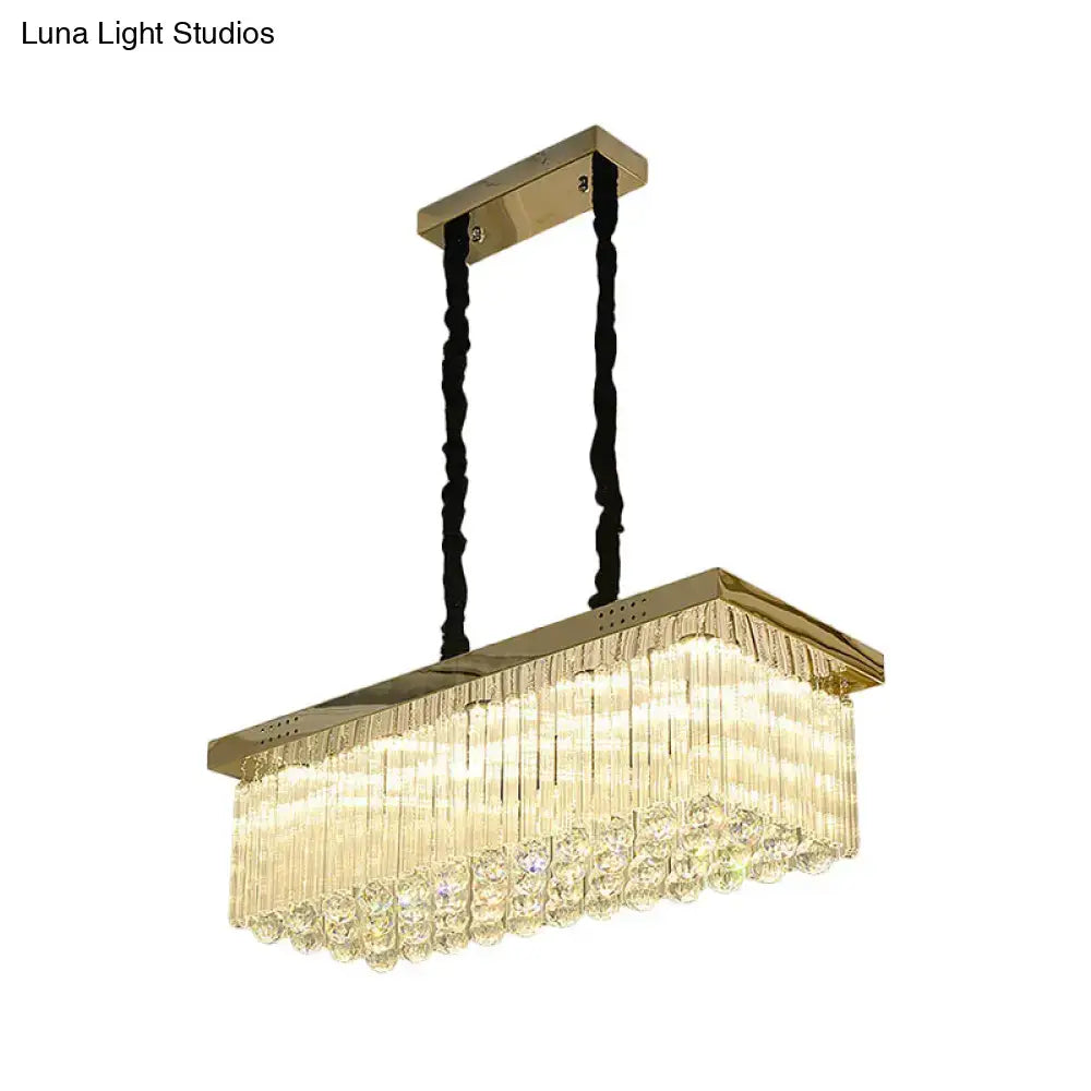 Modern gold crystal rod chandelier dining room warm white light