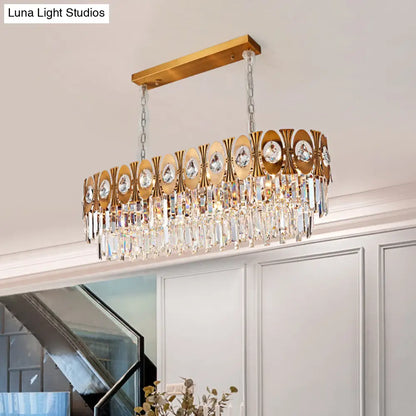 DecorBites™ Modern Gold Crystal Rod Island Pendant Light - 10 Heads, Oval Suspension Design