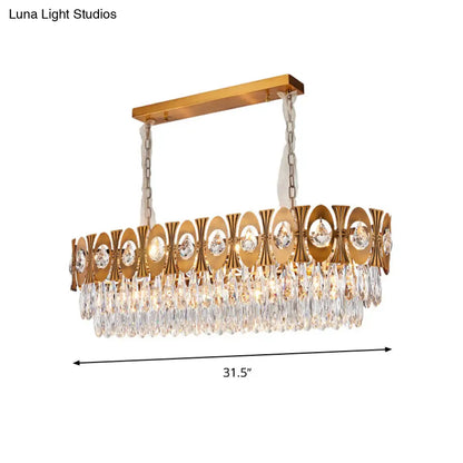 DecorBites™ Modern Gold Crystal Rod Island Pendant Light - 10 Heads, Oval Suspension Design