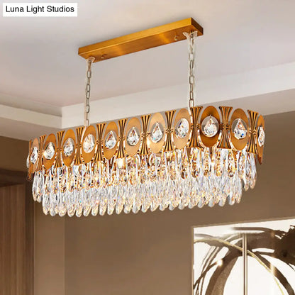 DecorBites™ Modern Gold Crystal Rod Island Pendant Light - 10 Heads, Oval Suspension Design
