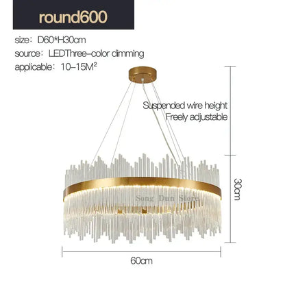 Modern gold crystal rod round chandelier living room light