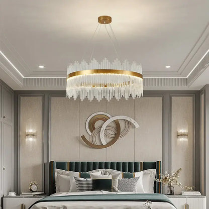 Modern gold crystal rod round chandelier living room light