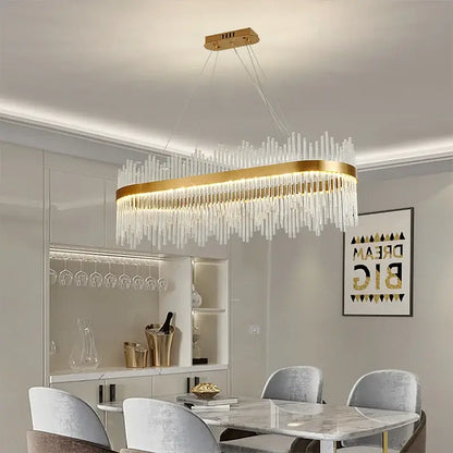 Modern gold crystal rod round chandelier living room light