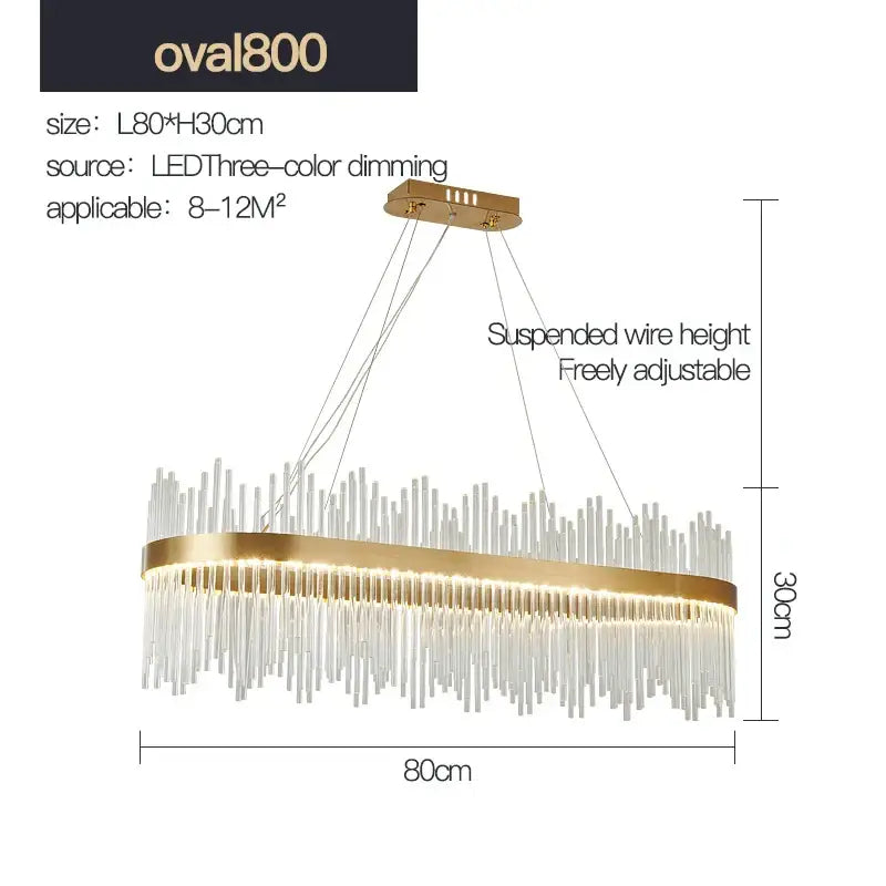 Modern gold crystal rod round chandelier living room light