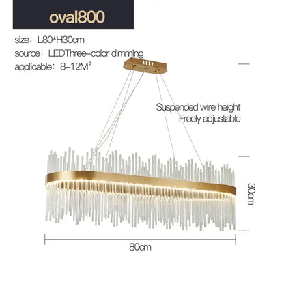 Modern gold crystal rod round chandelier living room light