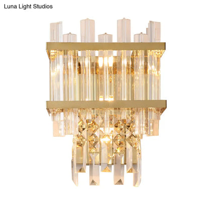DecorBites™ Modern Gold Crystal Rod Wall Mount Sconce with Cube Shade - 3-Light Fixture for Living Room Lighting