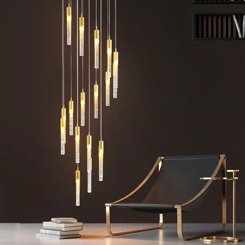 Modern gold crystal rotating staircase chandelier living room light