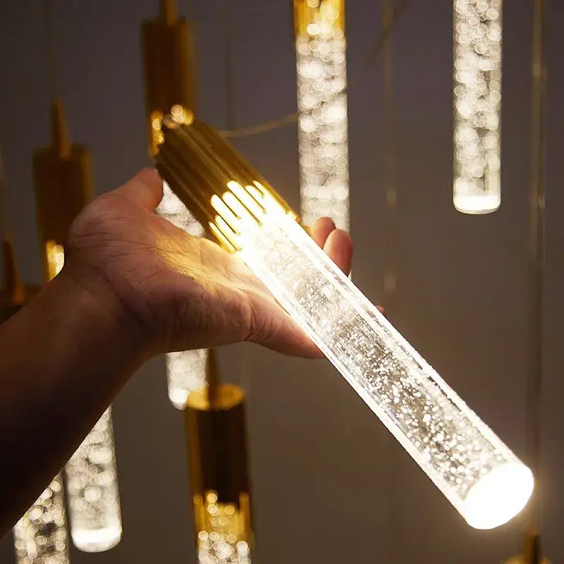Modern gold crystal rotating staircase chandelier living room light