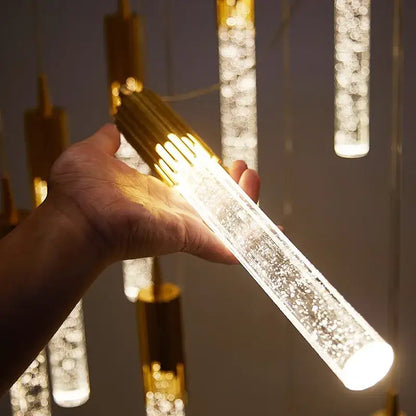 Modern gold crystal rotating staircase chandelier living room light