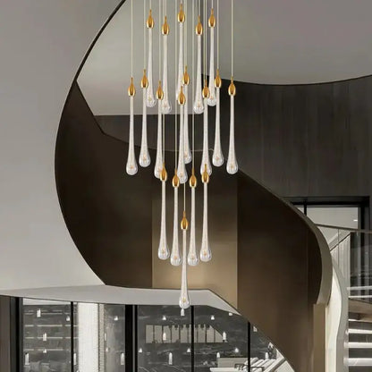 Modern gold crystal rotating staircase chandelier living room light