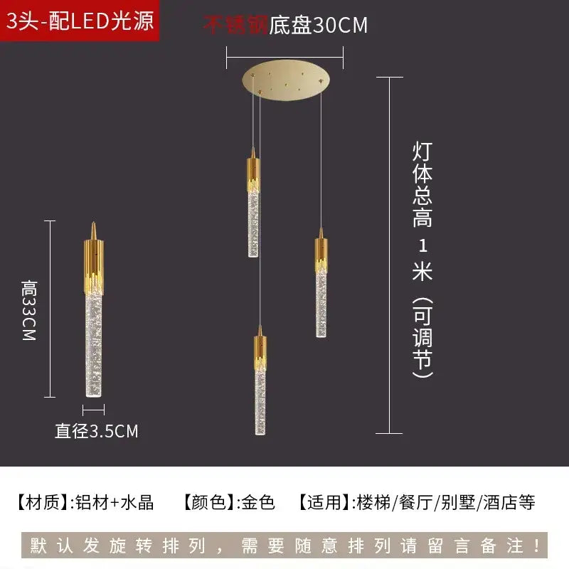Modern gold crystal rotating staircase chandelier living room light