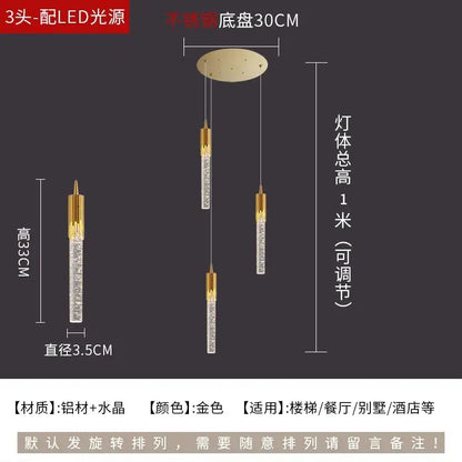 Modern gold crystal rotating staircase chandelier living room light