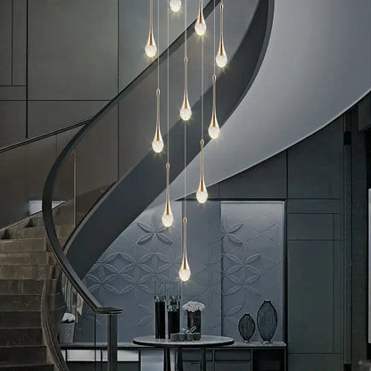 Modern gold crystal rotating staircase chandelier living room light