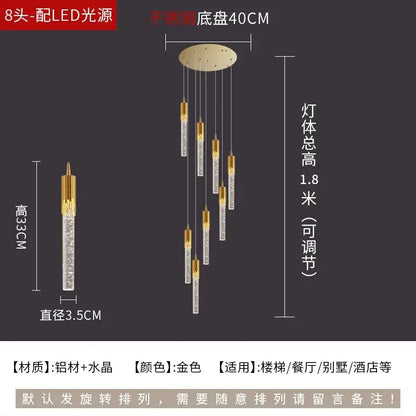 Modern gold crystal rotating staircase chandelier living room light