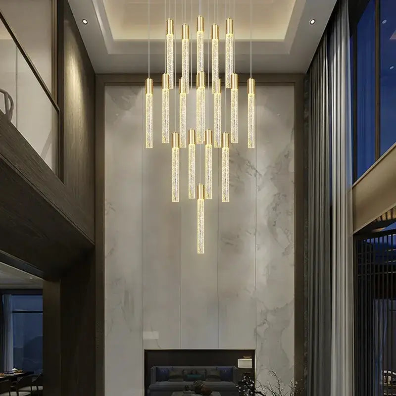 Modern gold crystal rotating staircase chandelier living room light