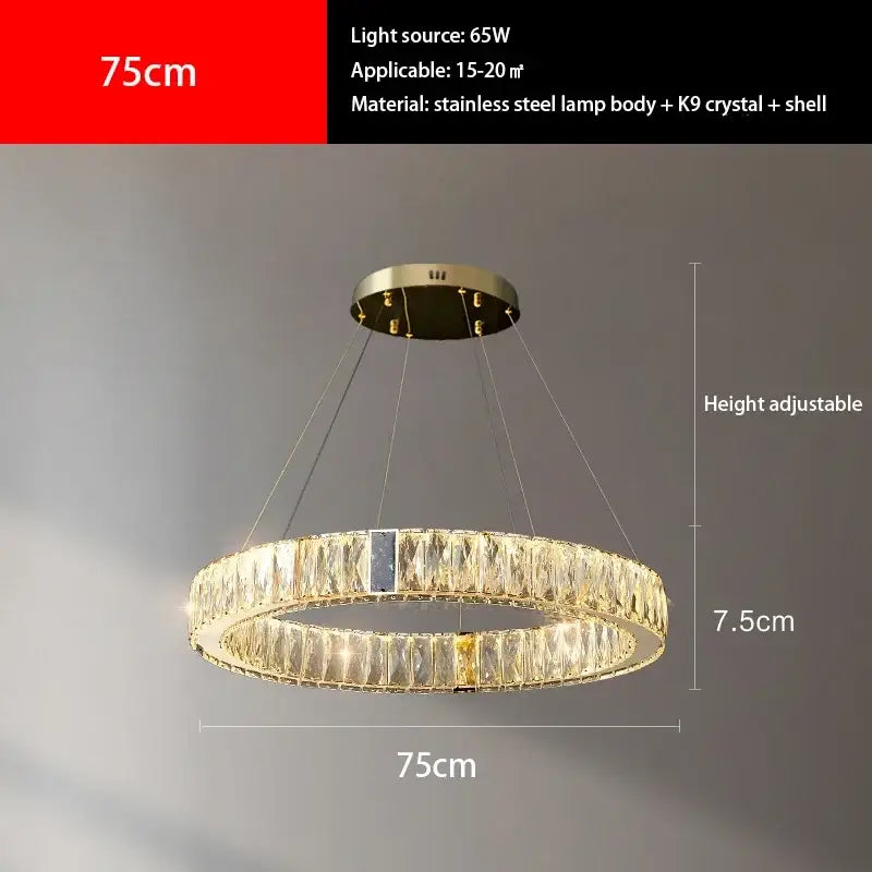 Modern gold crystal round ceiling chandelier for dining room
