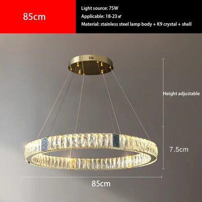 Modern gold crystal round ceiling chandelier for dining room
